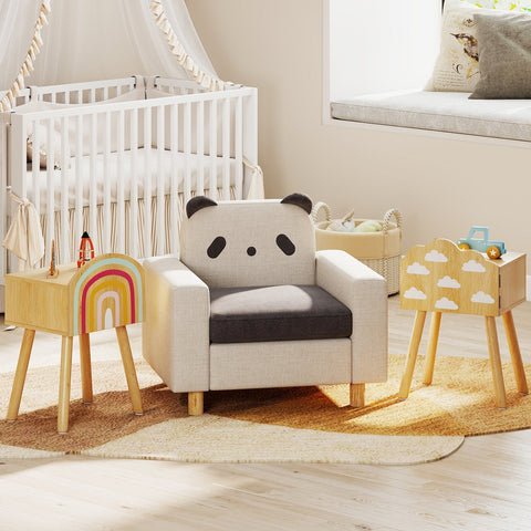 Kids Nightstand Set of 2 with Rainbow and Cloud Patterns-Natural
