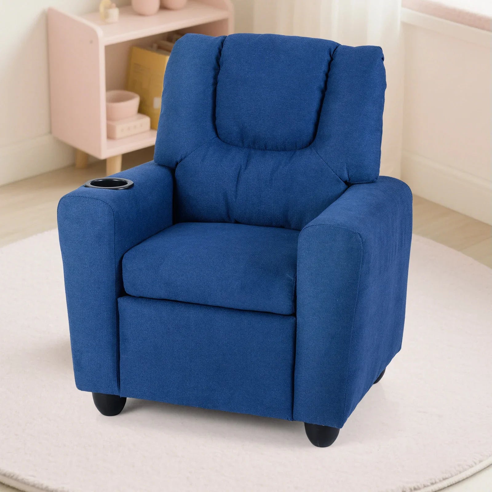 Kids Recliner with Cup Holder PU Leather Kids Reclining Chair-Beige