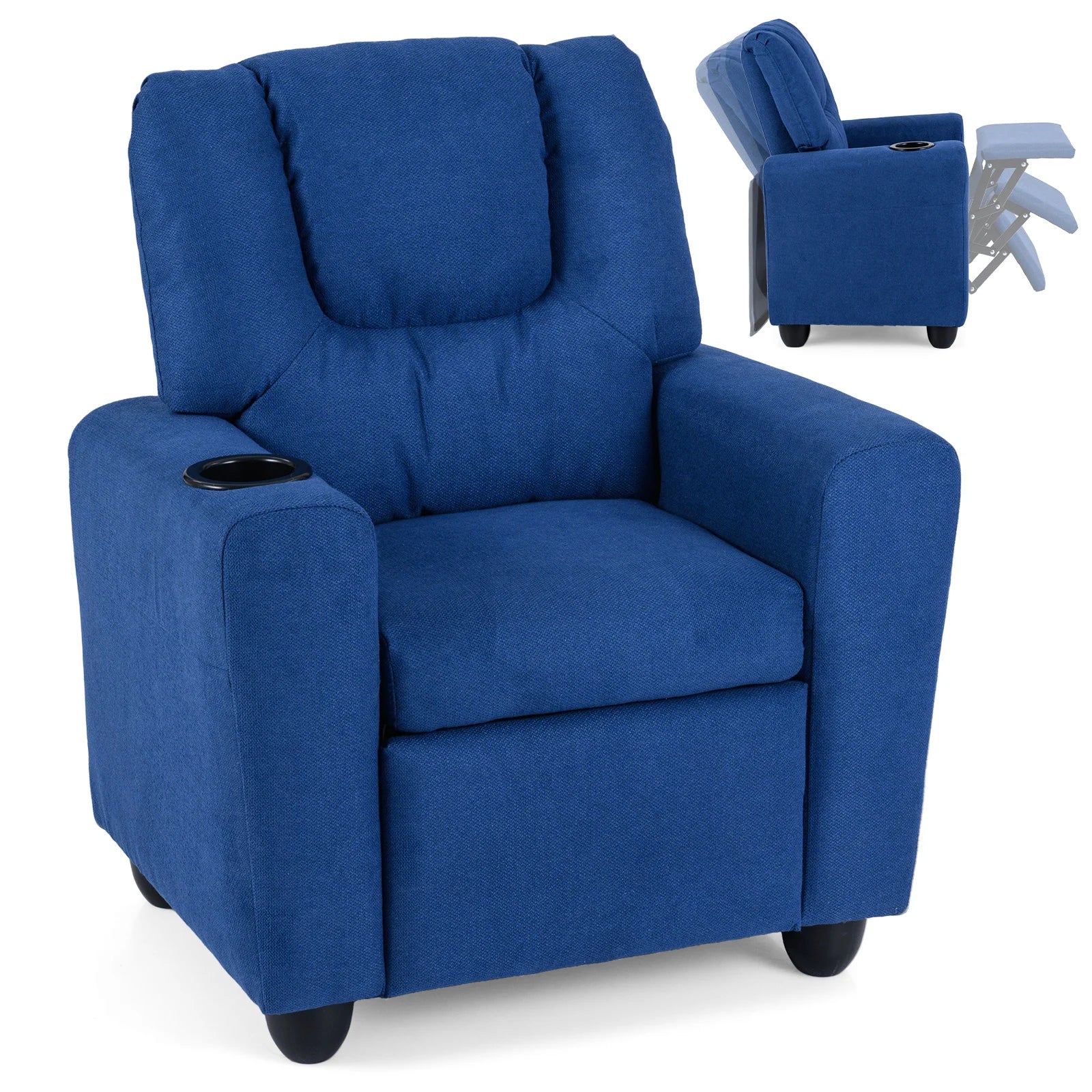 Kids Recliner with Cup Holder PU Leather Kids Reclining Chair-Beige