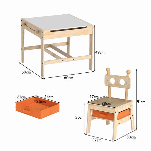 Kids Table and Chairs 4 in 1 Wooden Activity Desk Set (Robot Shape)-Grey