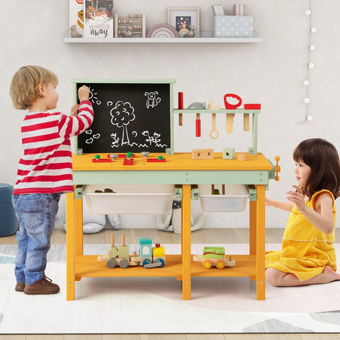 Kids Wooden Toy Workbench with Blackboard for Ages 3-8 Years Old