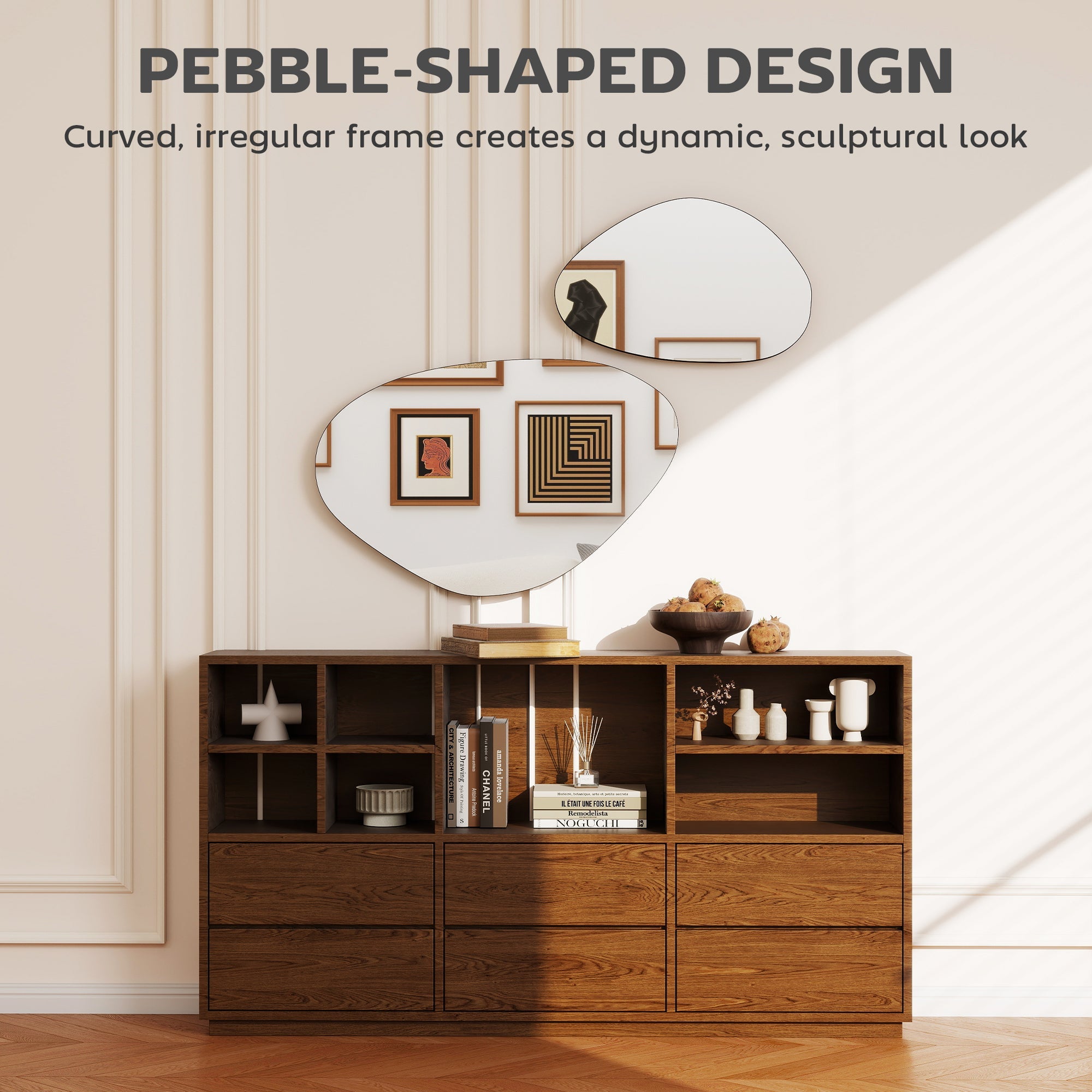 HOMCOM Set of 2 Pebble-Shaped Wall Mirror - Black