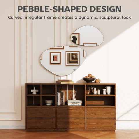 HOMCOM Set of 2 Pebble-Shaped Wall Mirror - Black