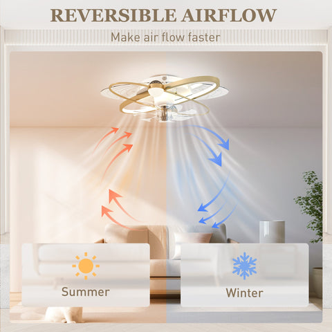 HOMCOM Ceiling Fan with Light and Remote, 3 Colour Temperatures, LED Mount Ceiling Fan Light for Bedroom, Gold Tone