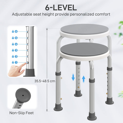 HOMCOM 360° Swivel Shower Chair, Height Adjustable Aluminium Shower Stool with Non-Slip Feet for Disabled, Elderly, Grey