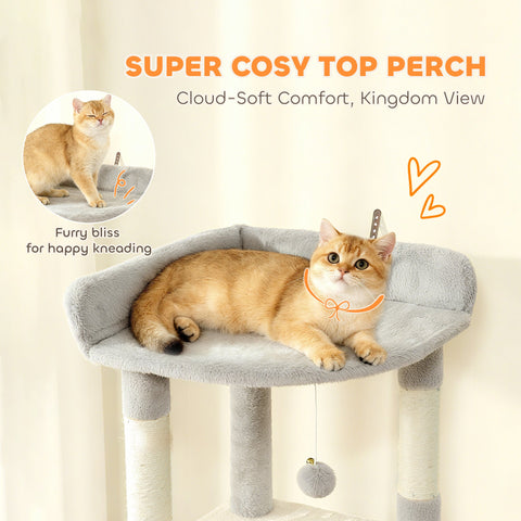 PawHut 170 cm Large Cat Tree, Cat Tower with 7 Scratching Posts, 2 Condos, Hammock,  Light Grey