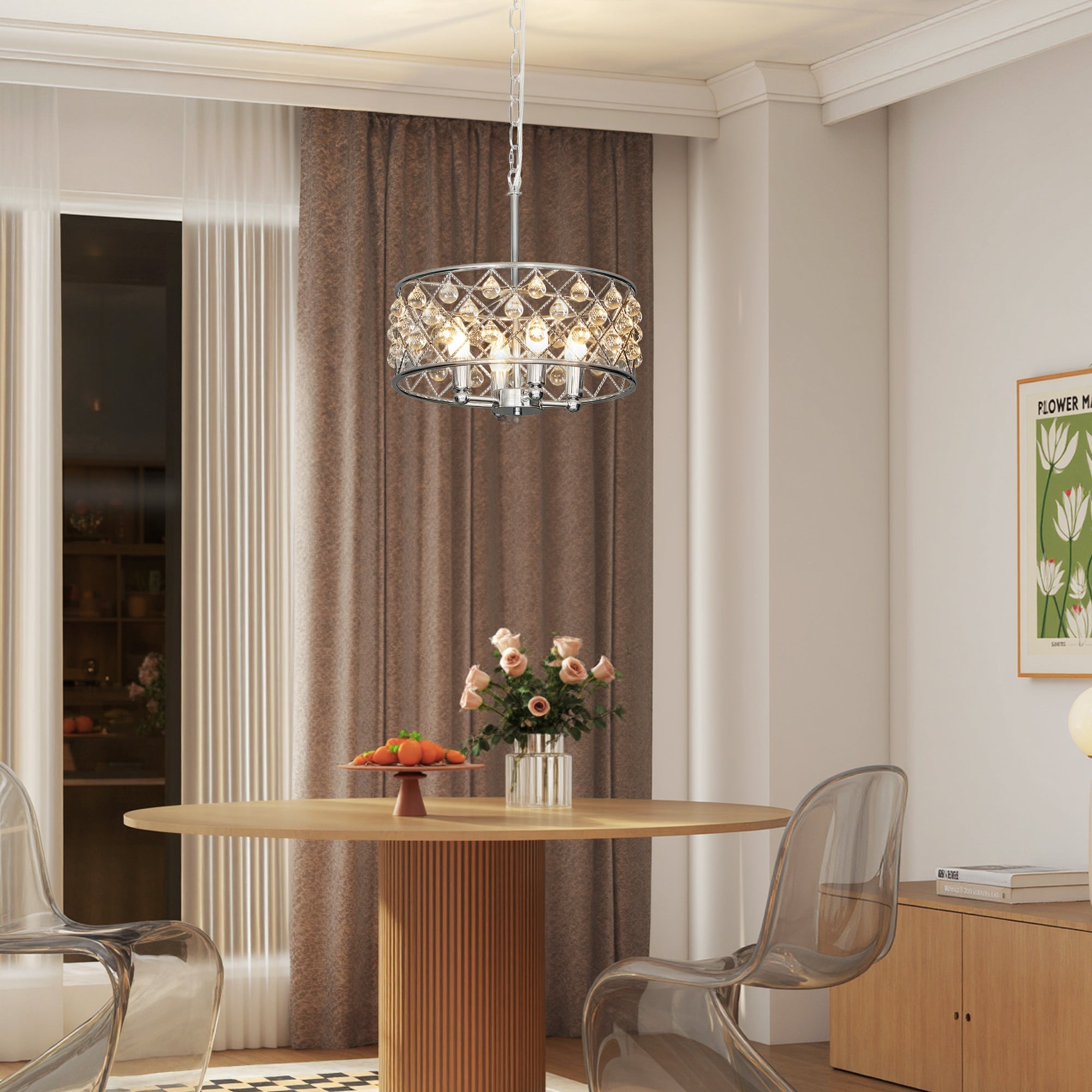 HOMCOM 51 Crystallite Four-Bulb Chandelier - Silver-Tone