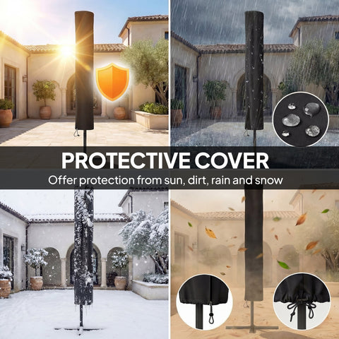 Outsunny 3 x 2 m Garden Parasol Umbrella with LED Solar Light, Parasol Cover, Outdoor Market Patio Umbrella, Navy Blue