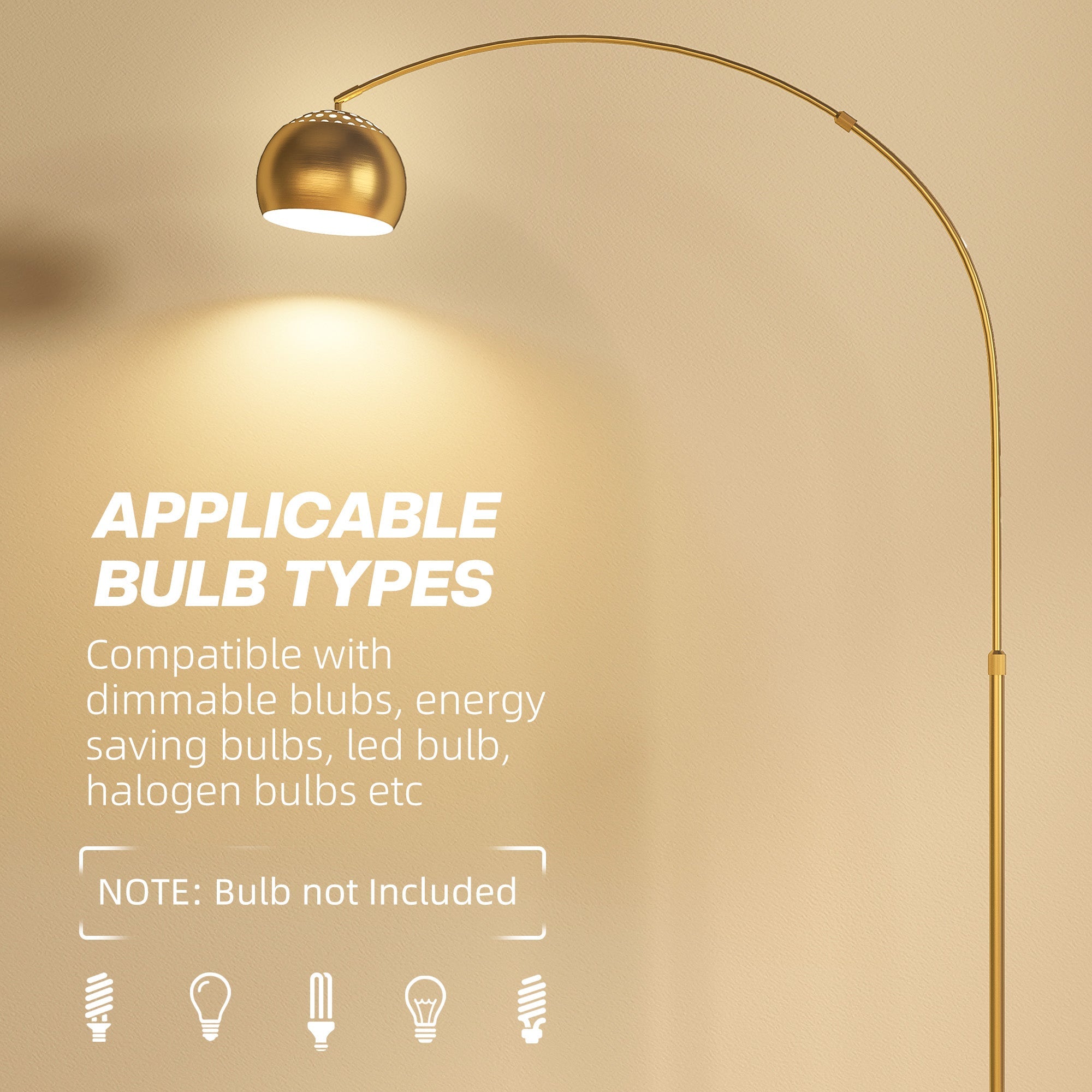 HOMCOM 180cm Arc Floor Lamp for Living Room, Home Offices, Bedrooms, Modern Standing Lamp with Foot Switch, Faux Black Marble Base and Bell Shade, Gold Tone