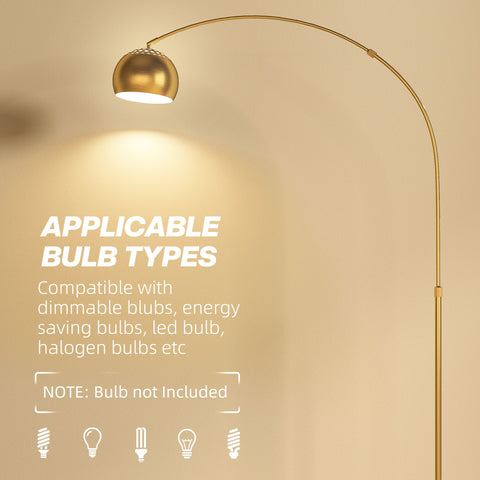 HOMCOM 180cm Arc Floor Lamp for Living Room, Home Offices, Bedrooms, Modern Standing Lamp with Foot Switch, Faux Black Marble Base and Bell Shade, Gold Tone