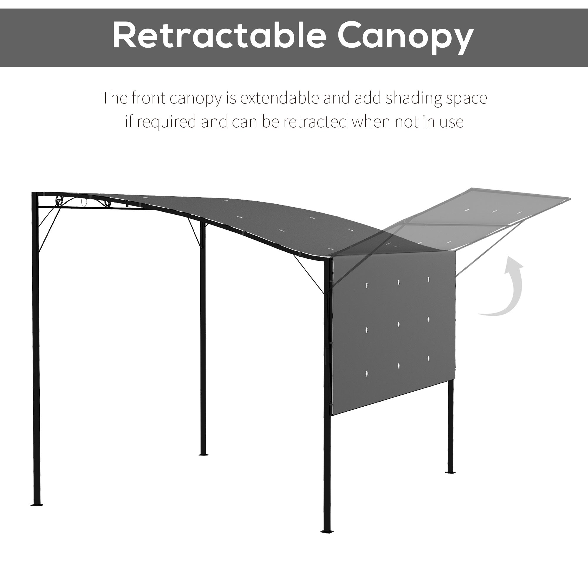 Outsunny 3 x 2.5m Patio Metal Gazebo Door Window Awning Wall Mount Metal Outdoor Shelter Charcoal Grey