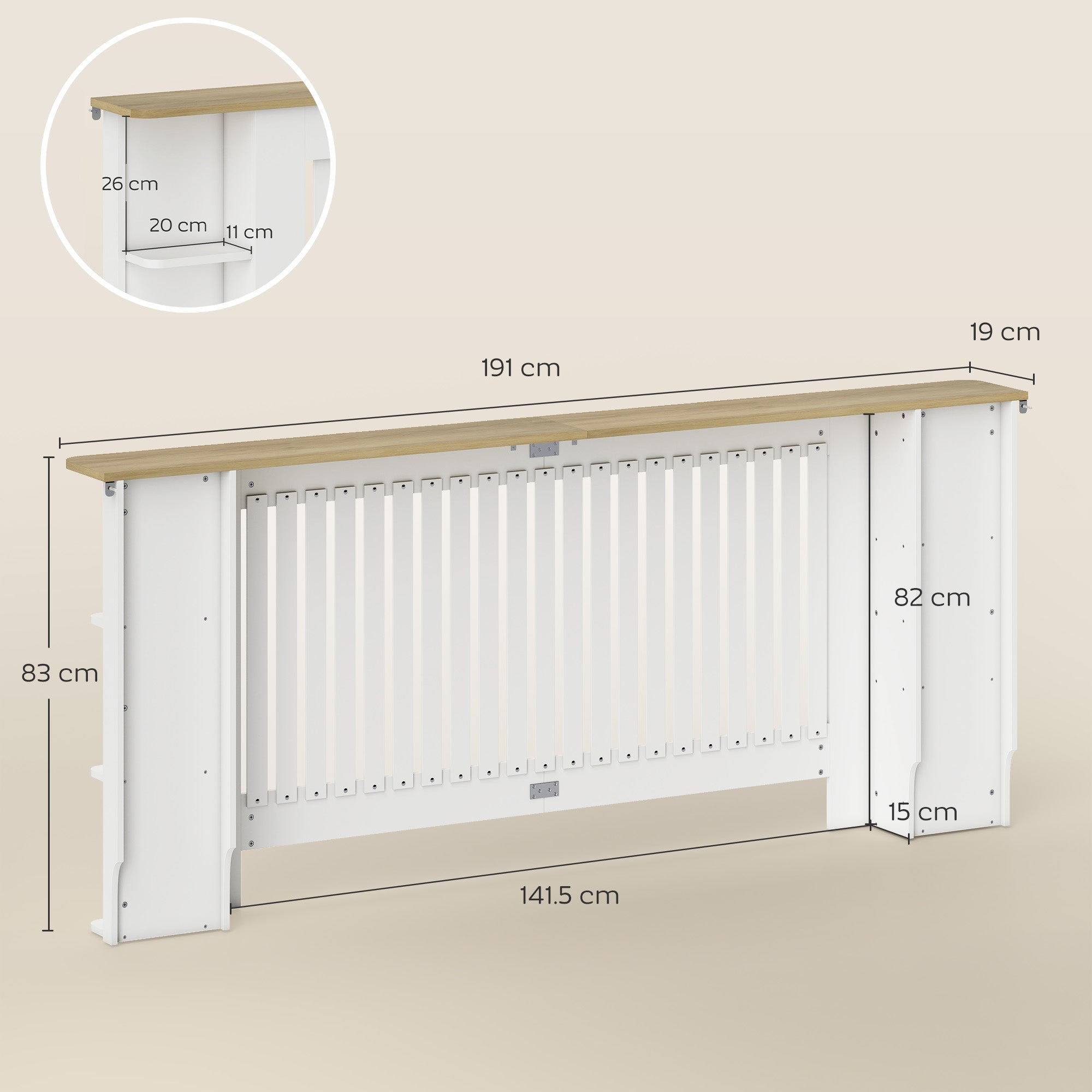 HOMCOM Radiator Cover with Open Storage Shelves, Vertical Slatted Cabinet Shelf Heater Cover for Living Room, Hallway, Extra Large, White