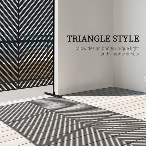 Outsunny 6.5FT Decorative Outdoor Divider, Metal Privacy Screen with Stand, Triangle Style, Black