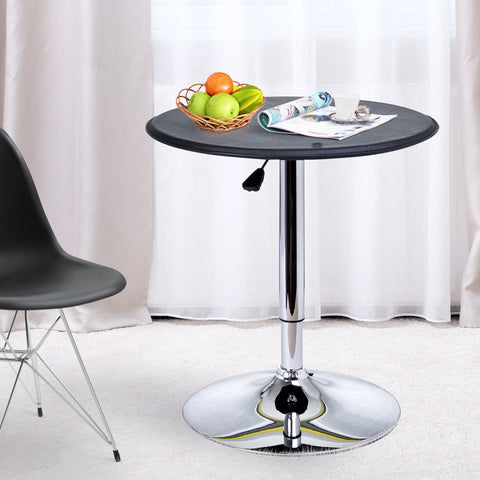 HOMCOM Adjustable Round Bistro Bar Table with PVC Leather Top Steel Base Home Kitchen Dining Desk  Black