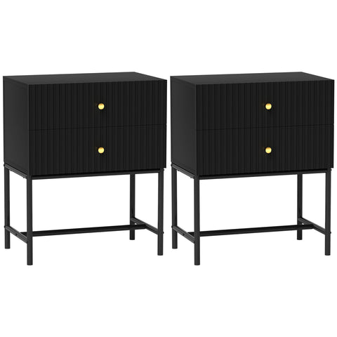 HOMCOM Elegant Two-Drawer Bedside Table Set of 2 - Black