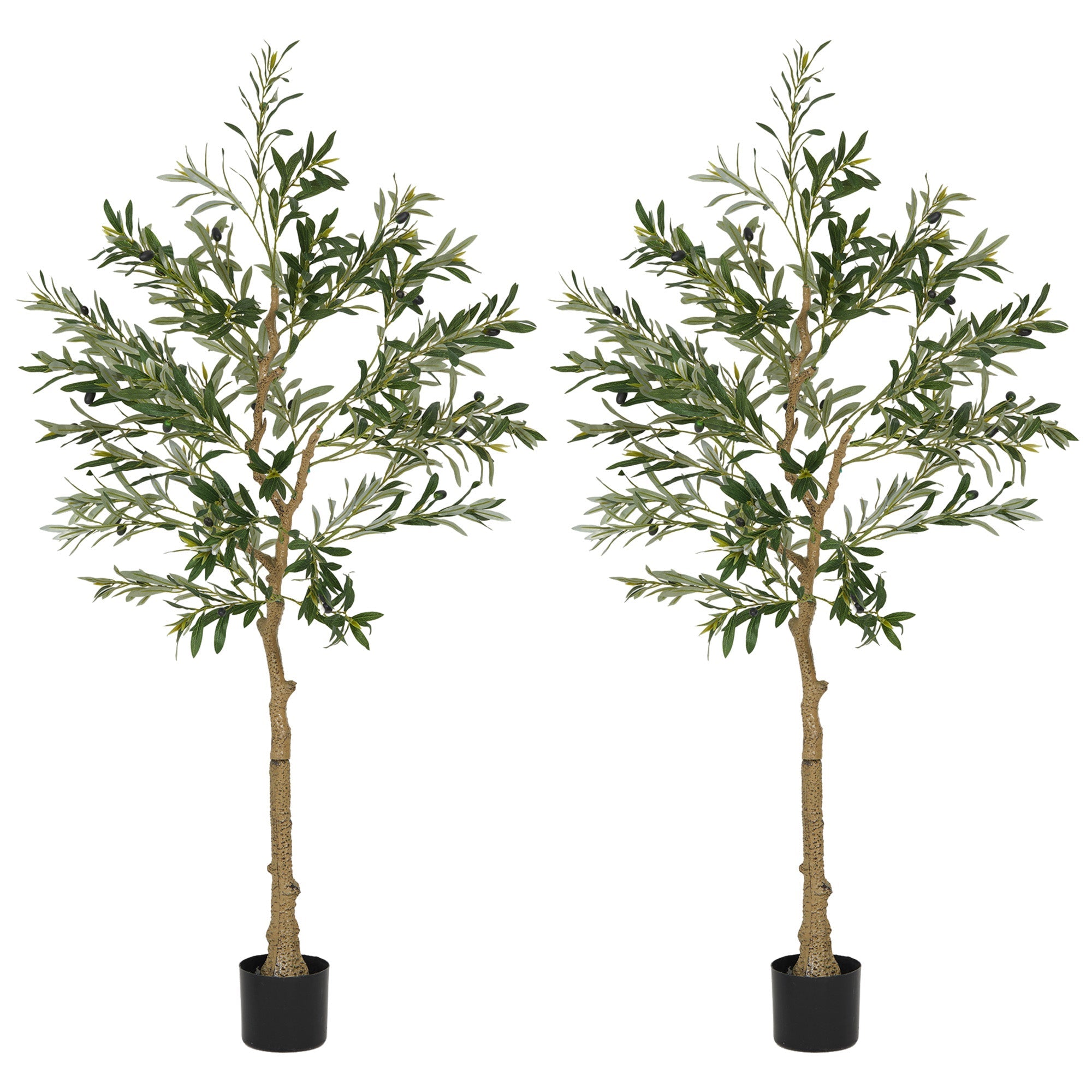 HOMCOM Set of 2 5ft/ 150cm Decorative Artificial Plant, Silk Olive Tree with 720 Leaves and 32 Olive Fruits in Pot, Fake Plant for Home, Office, Living Room, Indoor Decor