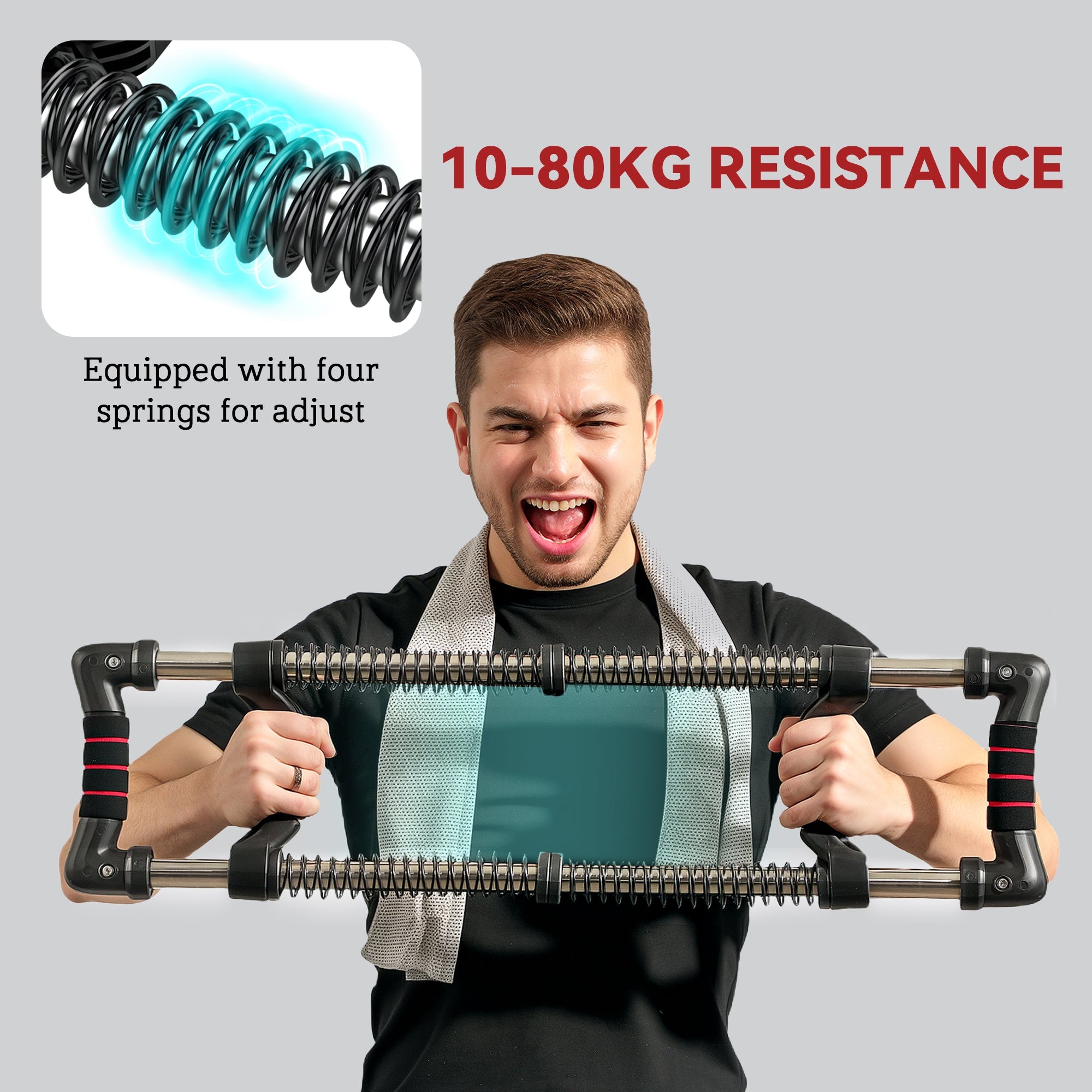 SPORTNOW Chest Expander, with 10-50kg Adjustable Resistance, for Home Gym, Office, Travel Workout