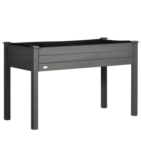 Outsunny Raised Bed for Garden, Wooden Elevated Planter Box with Bed Liner, for Flower Vegetable Herb, Dark Grey