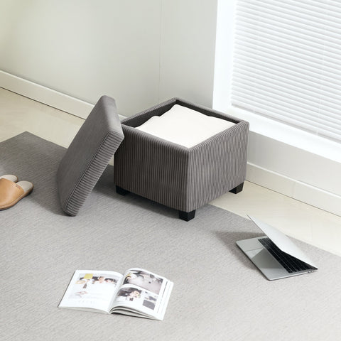 HOMCOM Storage Ottoman Bench, Corduroy Footstool with Removable Lid and Legs, 40cm Storage Chest Box for Living Room, Bedroom, Hallway, Grey
