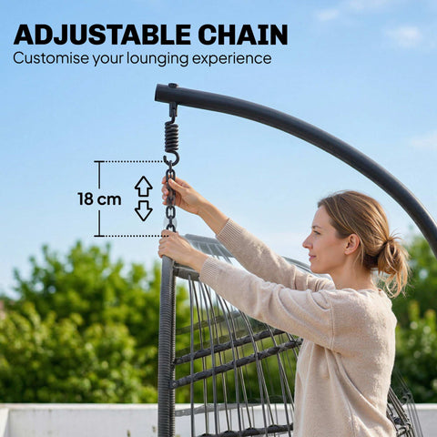 Outsunny Hanging Egg Chair, Indoor Outdoor Hammock Swing Chair with Stand, Safety Strap, Foldable Basket, Dark/Light Grey
