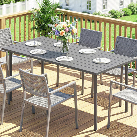 Outsunny Garden Dining Table for 6 Person, 165 x 80 cm Rectangular Outdoor Dining Table with Slatted Top