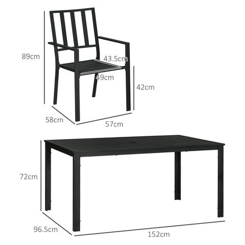Outsunny Seven-Piece Minimal Metal Garden Dining Set, with Parasol Hole - Black