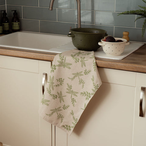 Dragonfly & Flora Linen Tea Towel