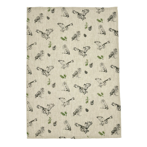 Tawny Owl Repeat Linen Tea Towel