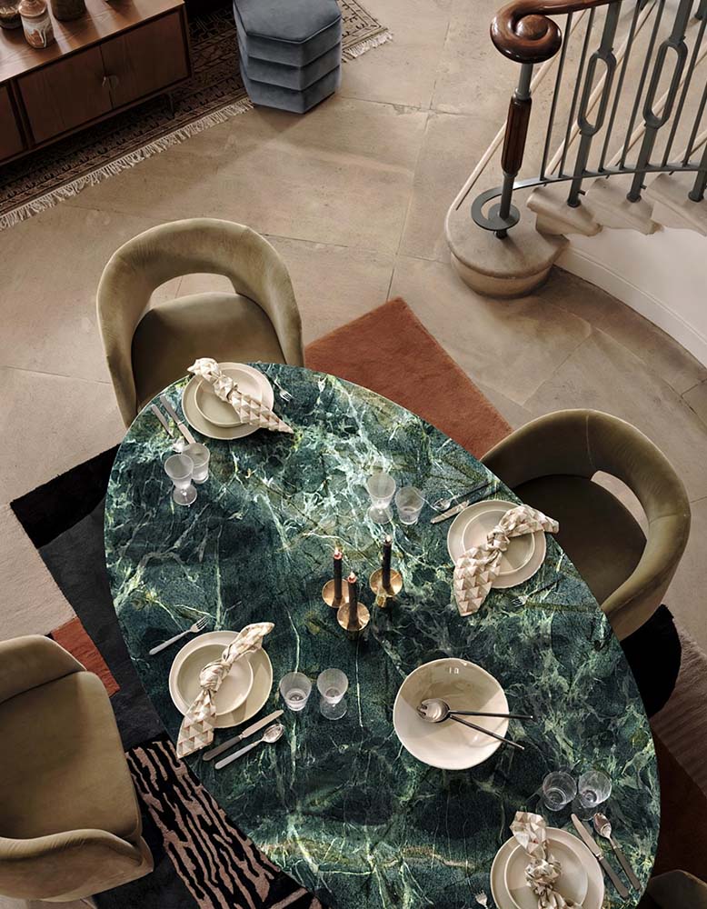 Murcell Oval Dining Table, Marble