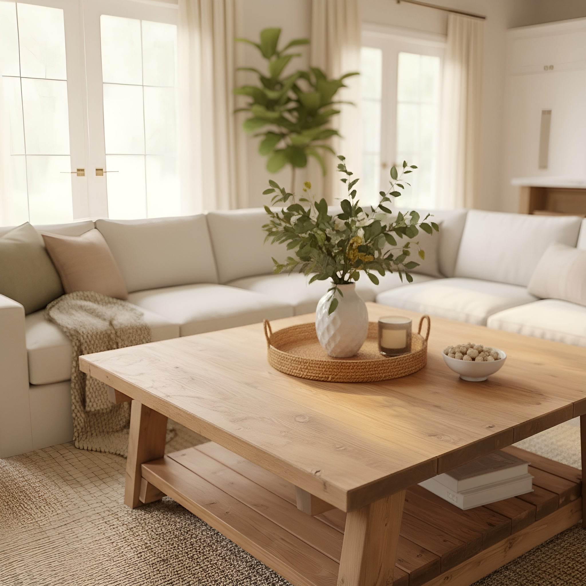 Large ARBA Rustic Wooden Coffee Table With Shelf