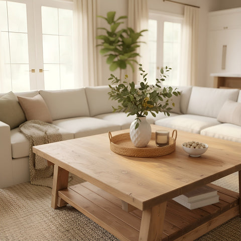 Large ARBA Rustic Wooden Coffee Table With Shelf