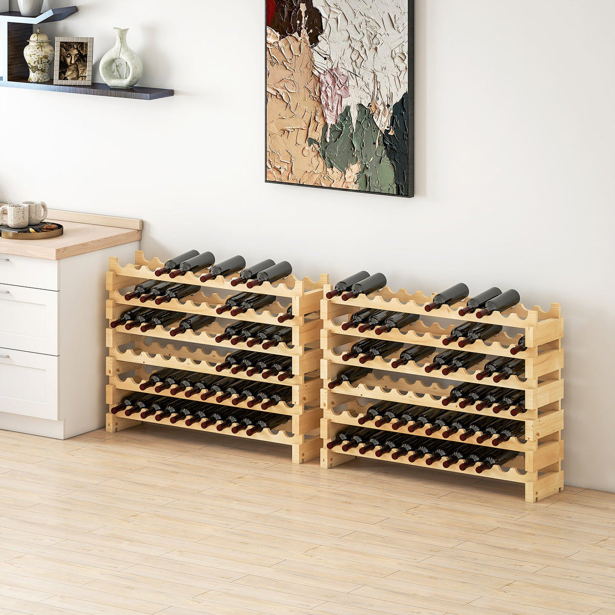 HOMCOM Six-Tier, 72 Bottle Wooden Wine Rack Set of 2 - Natural