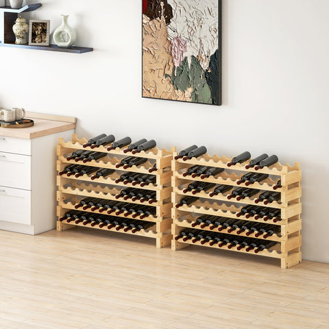 HOMCOM Six-Tier, 72 Bottle Wooden Wine Rack Set of 2 - Natural