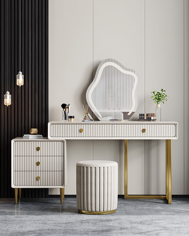 Lohko Dressing Table with Mirror and Drawer, Black Leg