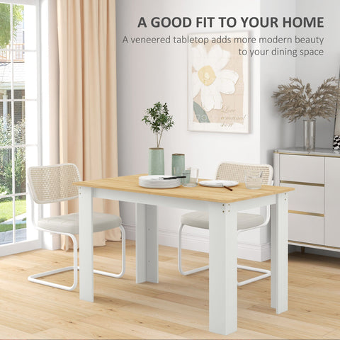 HOMCOM Dining Table for 4-6 People, Kitchen Table with Wood Effect for Dining Room, Oak and White