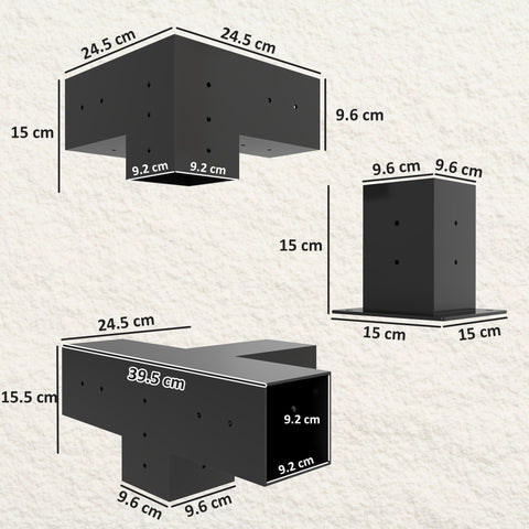 Outsunny 12PCS Pergola Kit, Pergola Brackets with 3-Way & 4-Way Corner Brackets for 9.6 x 9.6 cm (Actual 9.2 x 9.2 cm) Lumber