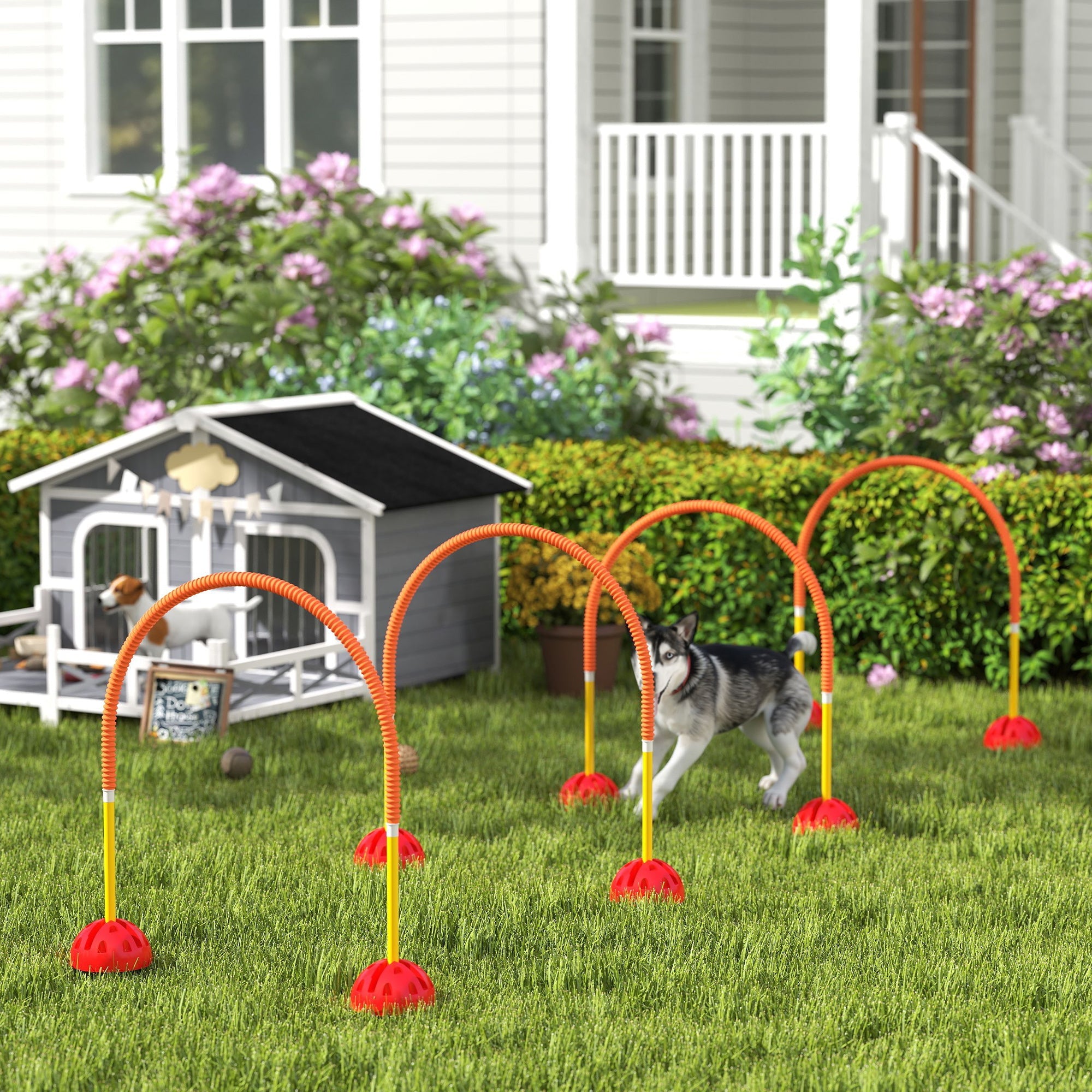 PawHut 4 Piece Dog Agility Training Equipment with 4 Adjustable Width Doors, Carry Bag, for Garden, Orange