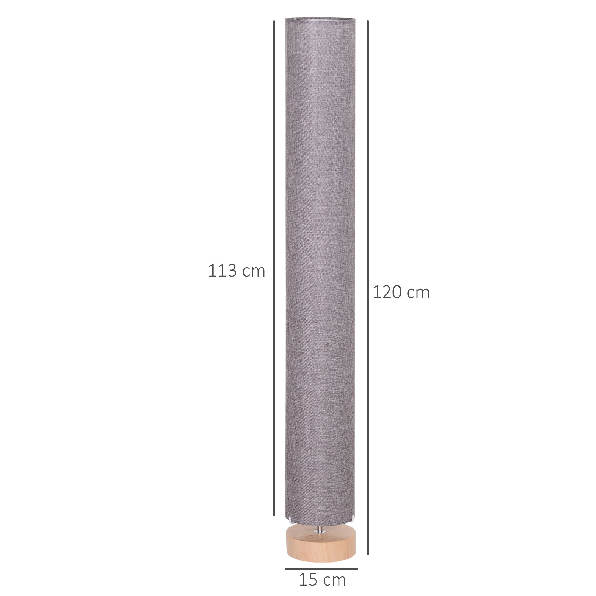 HOMCOM 47-Inch Modern Wooden Floor Lamp for Bedroom, Study or Living Space with Fabric Linen Shade (Grey)  120 CM