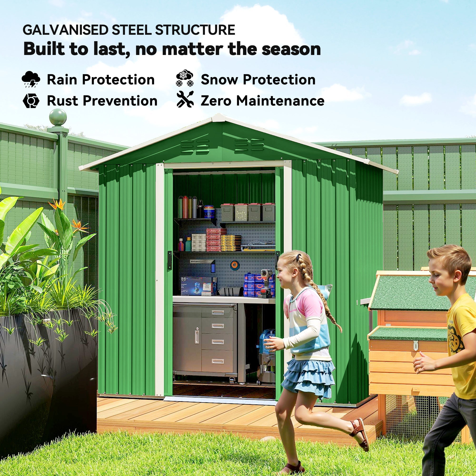 Outsunny 6.5 x 3.5ft Metal Garden Storage Shed - Green