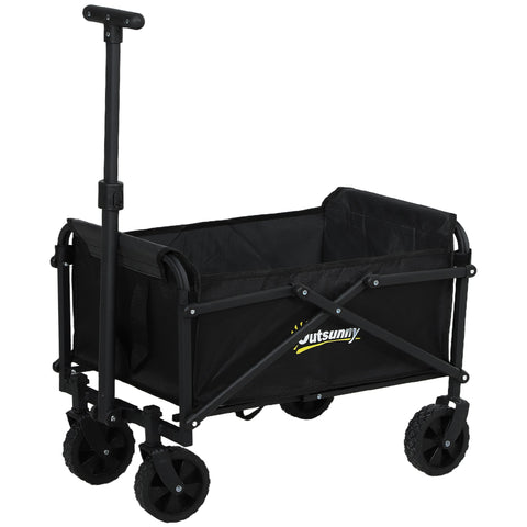 Outsunny 41L Festival Trolley on Wheels, Small Garden Folding Trolley Cart, 60kg Heavy Duty Collapsible Folding Wagon with Adjustable Handle and Carrying Bag for Beach, Camping, Festival, Black