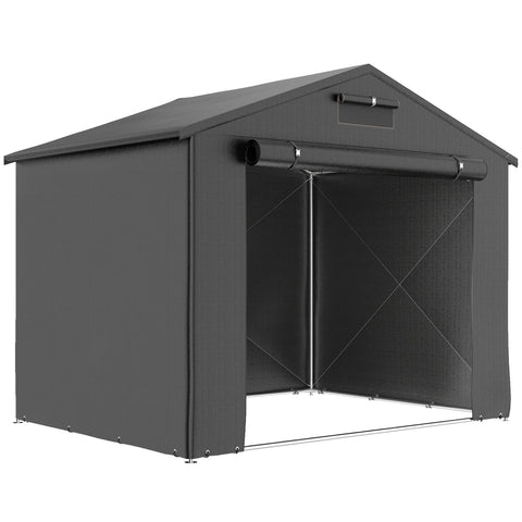 Outsunny 8 x 6 ft Outdoor Garden Storage Shed, Waterproof Bike Tent with Roll-Up Zipper Door, Dark Grey