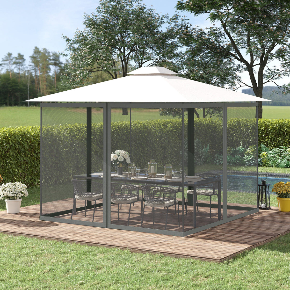 Outsunny 352 x 207cm Universal Replacement Mesh Sidewall Netting for Patio Gazebos and Canopy Tents, (Sidewall Only) Dark Grey