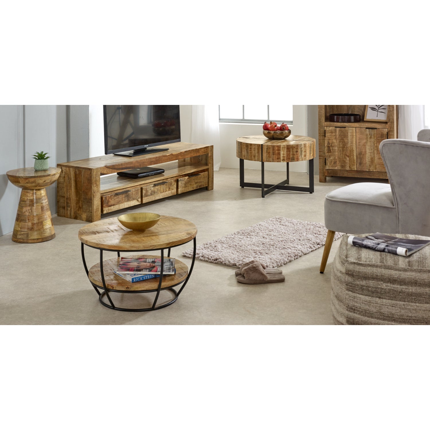 Merlin Mango Wooden Round Side Table Mushroom Style