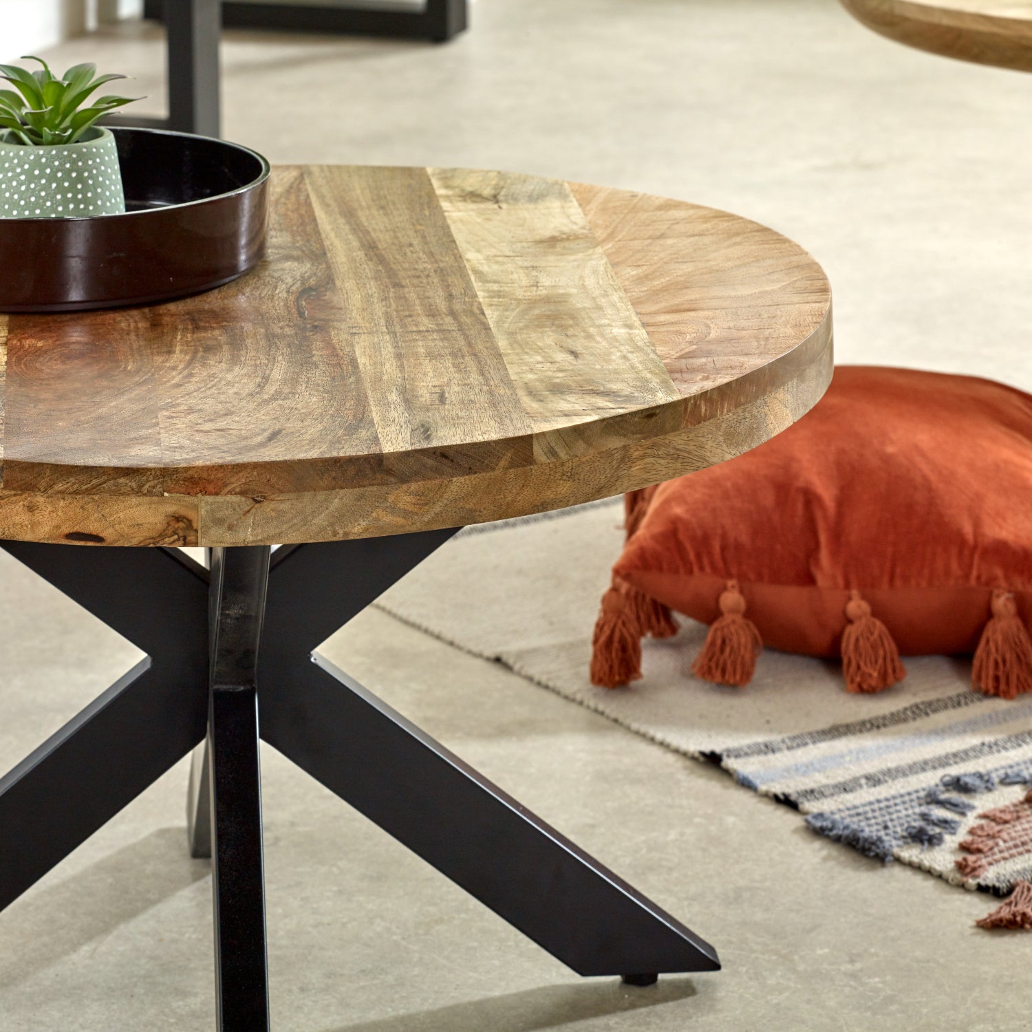 Merlin Mango Wooden Round Coffee Table Spider Legs