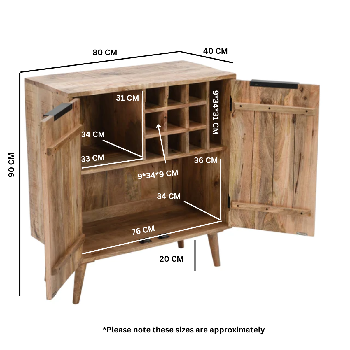 Merlin Mango Wooden Drinks Cabinet/Sideboard