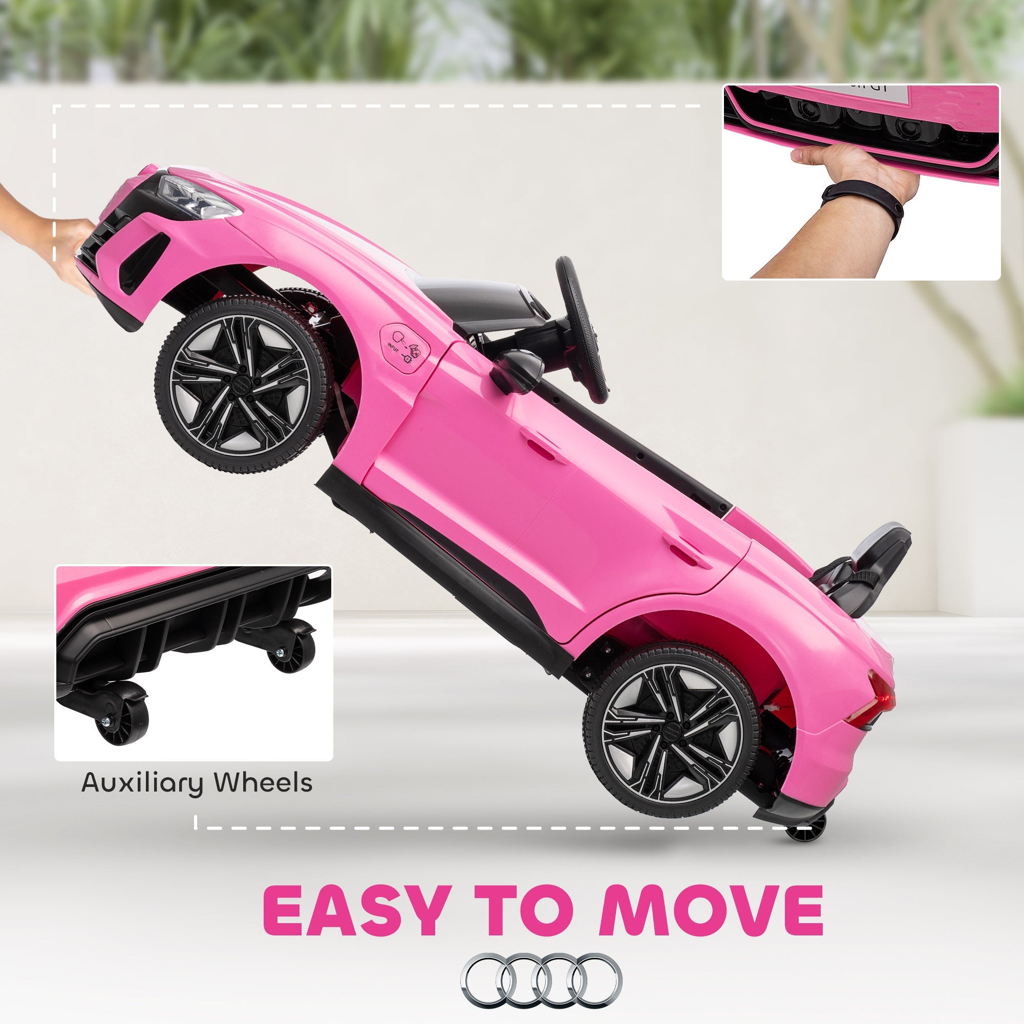 HOMCOM Audi Licensed 12V Kids Electric Ride-On, with Remote Control, Suspension System, Lights, Music, Motor - Pink