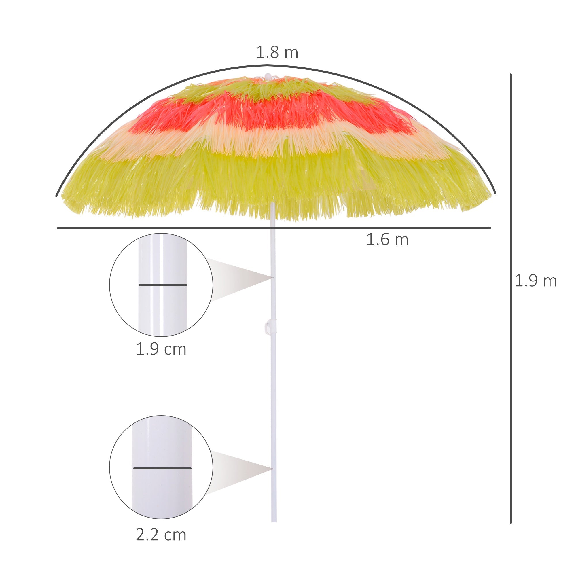 Outsunny 1.6m Patio Garden Hawaii Beach Sun Umbrella Sunshade Hawaiian Folding Tilting Crank Parasol (Multicolor)
