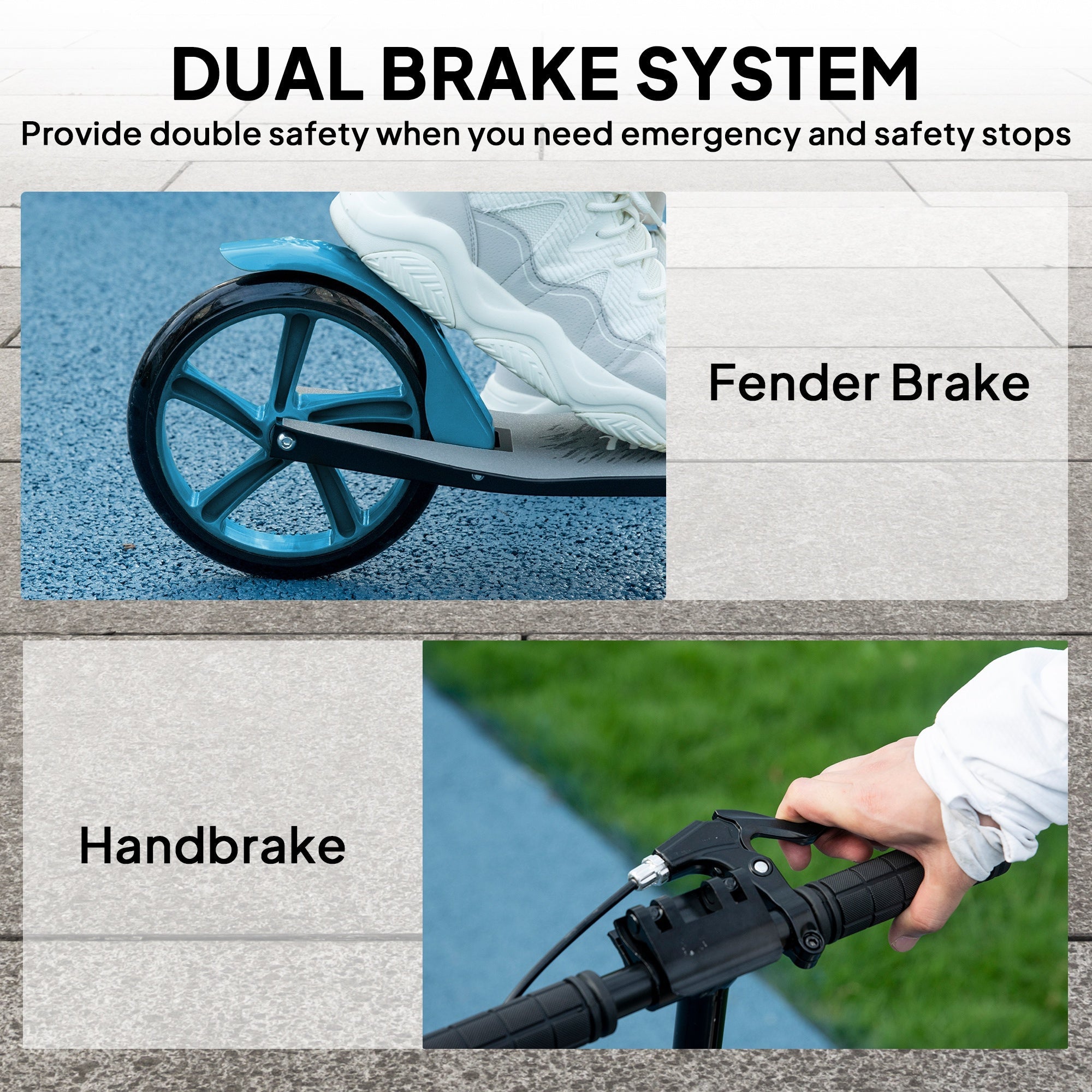 HOMCOM One-click Folding Kick Scooter for 14+ w/ Adjustable Handlebar, Push Scooter with Kickstand, Dual Brake System, Blue
