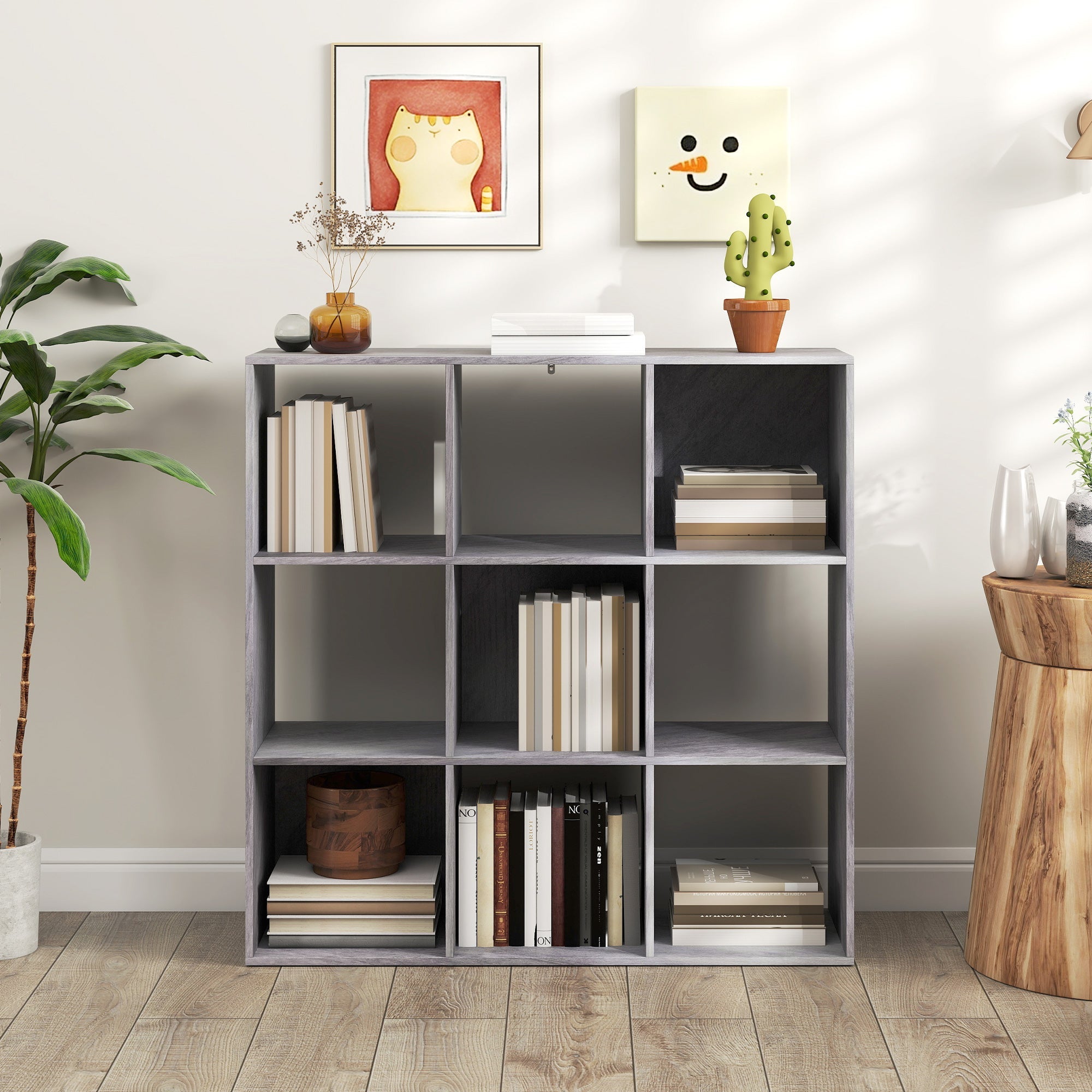 HOMCOM Nine-Cube Storage Shelf - Marble Grey