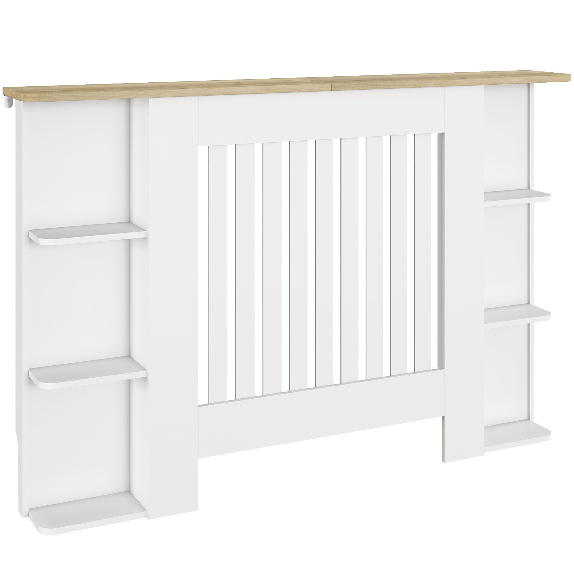 HOMCOM Radiator Cover with Open Storage Shelves, Vertical Slatted Cabinet Shelf Heater Cover for Living Room, Hallway, Medium, White